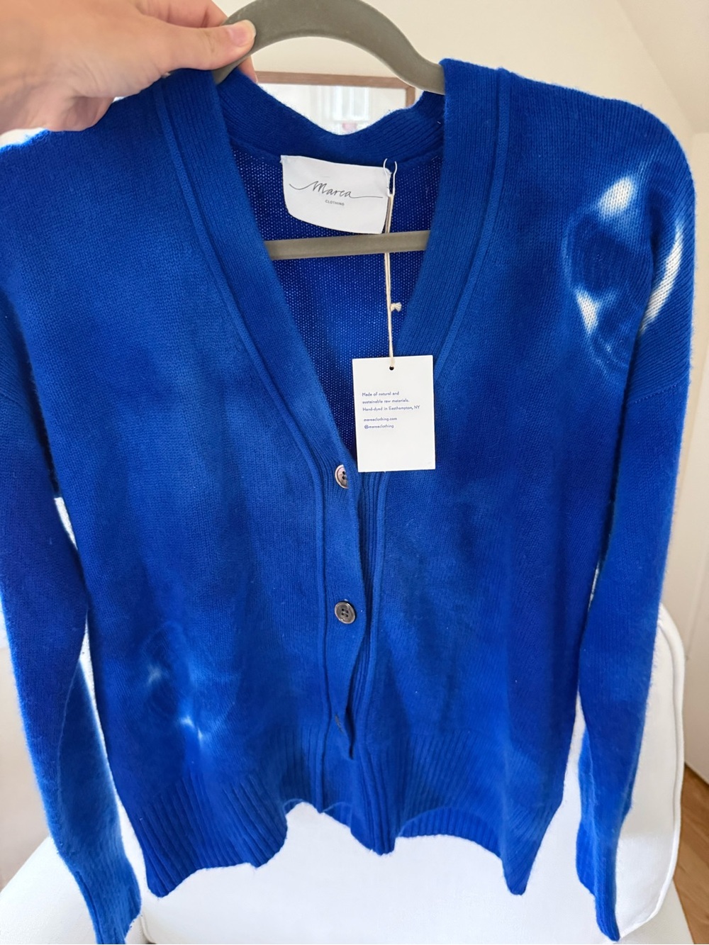 Marea Cashmere V-Neck Cardigan - Royal Blue Tie Dye M, was $425, NWT